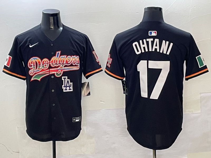 Men Los Angeles Dodgers #17 Ohtani Black rainbow Nike 2025 MLB Jersey style 10